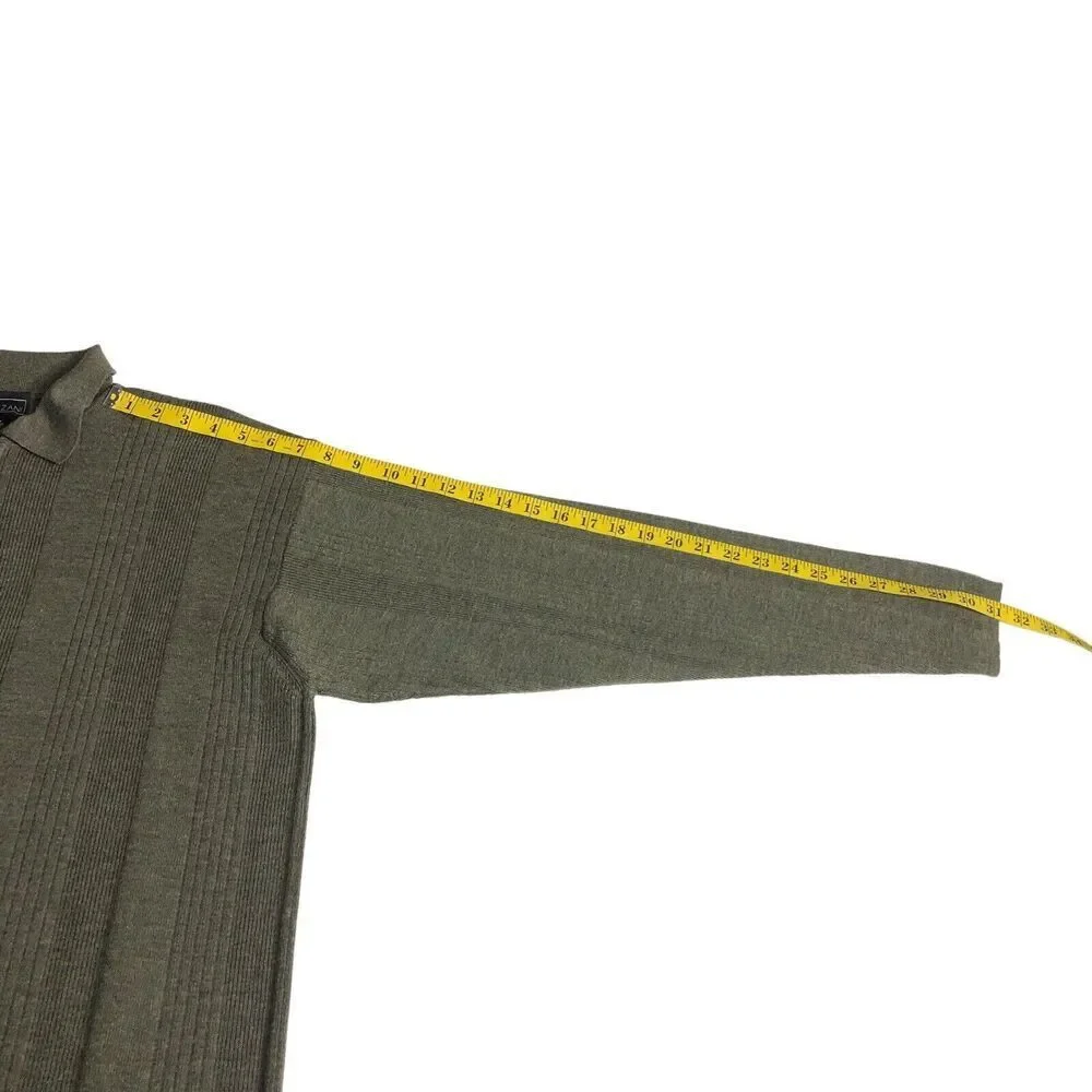 Cezani Sweater Mens Large Green Extra Fine Merino‎ Wool 1/4 Zip Pullover Outdoor